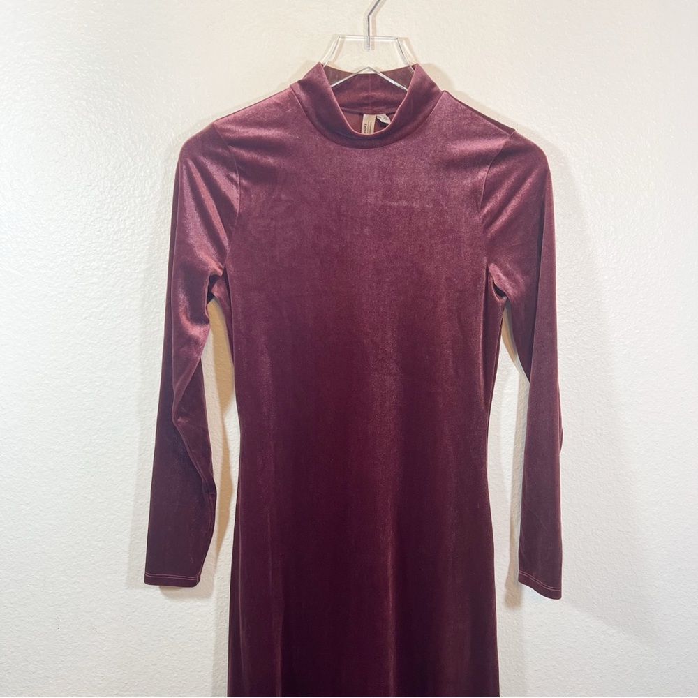 & Other Stories Velvet Turtleneck Midi Dress Burgundy Slit Long Sleeve Women's 4 - Picture 6 of 13